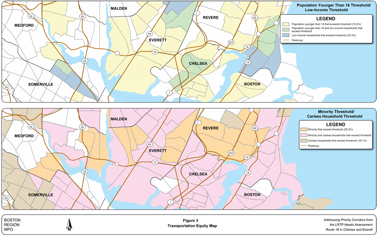 Figure 3
Transportation Equity Map
Figure 3 is two maps of the study area showing transportation equity.
